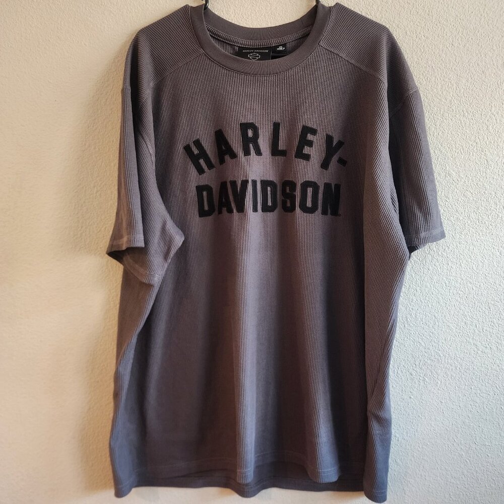 Harley-Davidson Shirt Mens 2XL Gray Waffle Knit Short Sleeve Crew Pullover